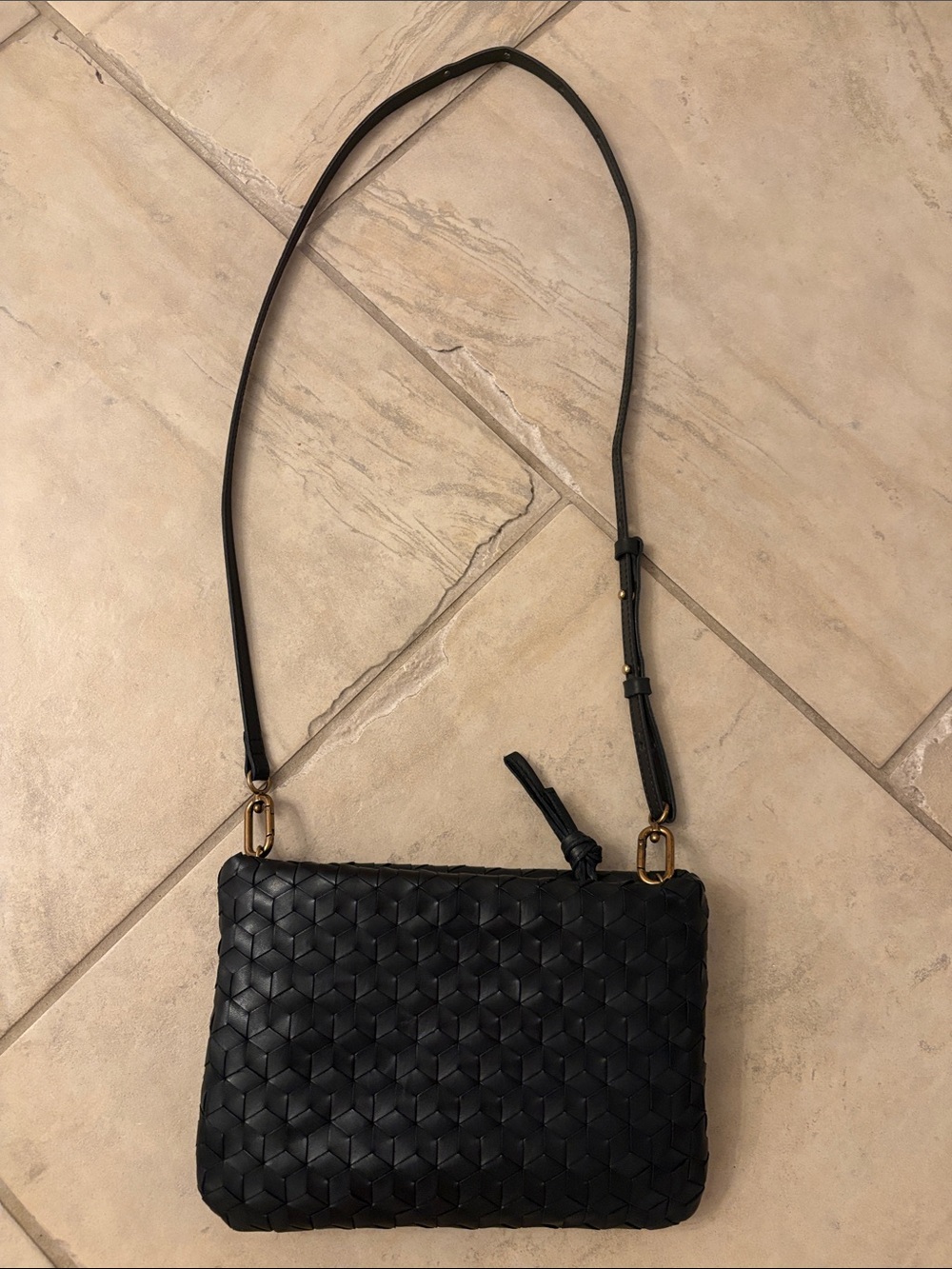Madewell Black Woven Leather Crossbody Bag
